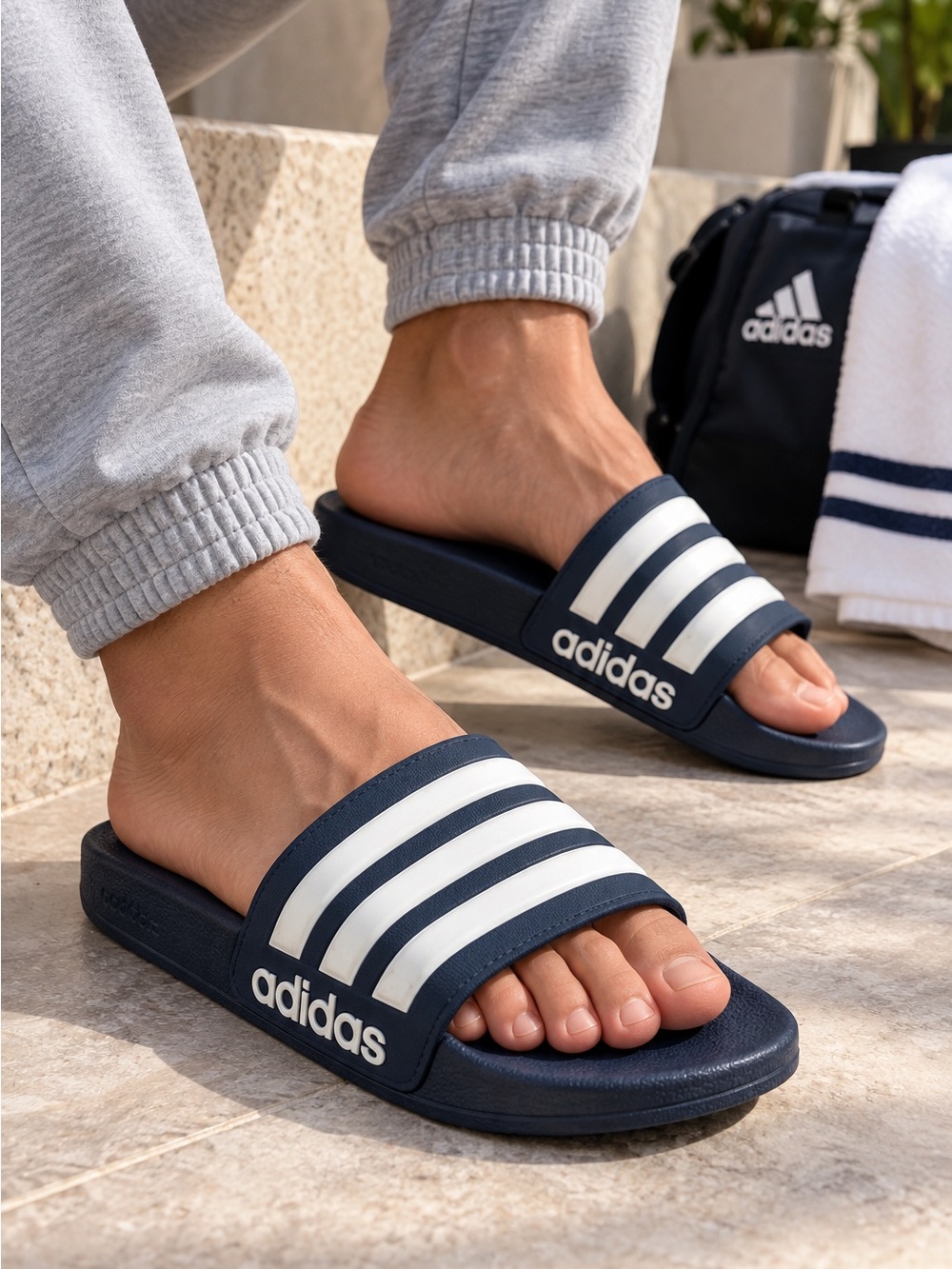 Adidas Adilette Shower Navy White Slide Sandals Men’s Size 10
